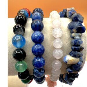 Set Of 4 Stone & Glass Bead Bracelets In Assorted Colors.   B61